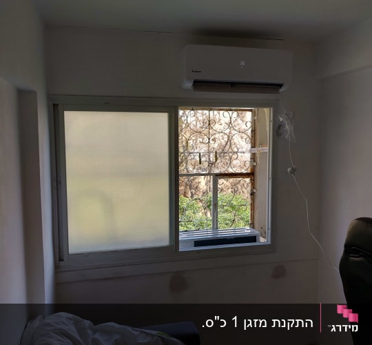 מזגן מותקן מעל חלון בחדר
